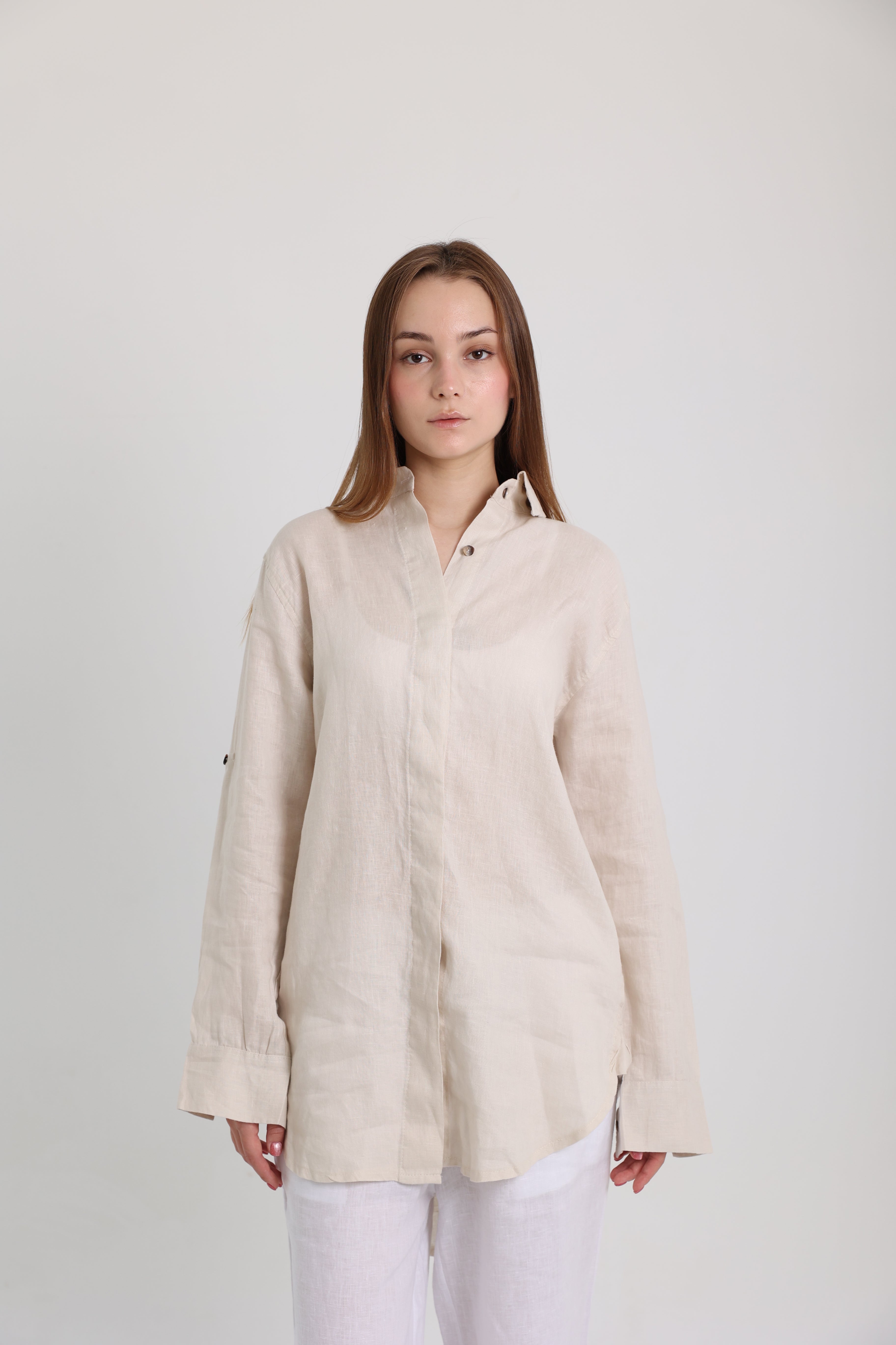 Beige Basic Linen Shirt