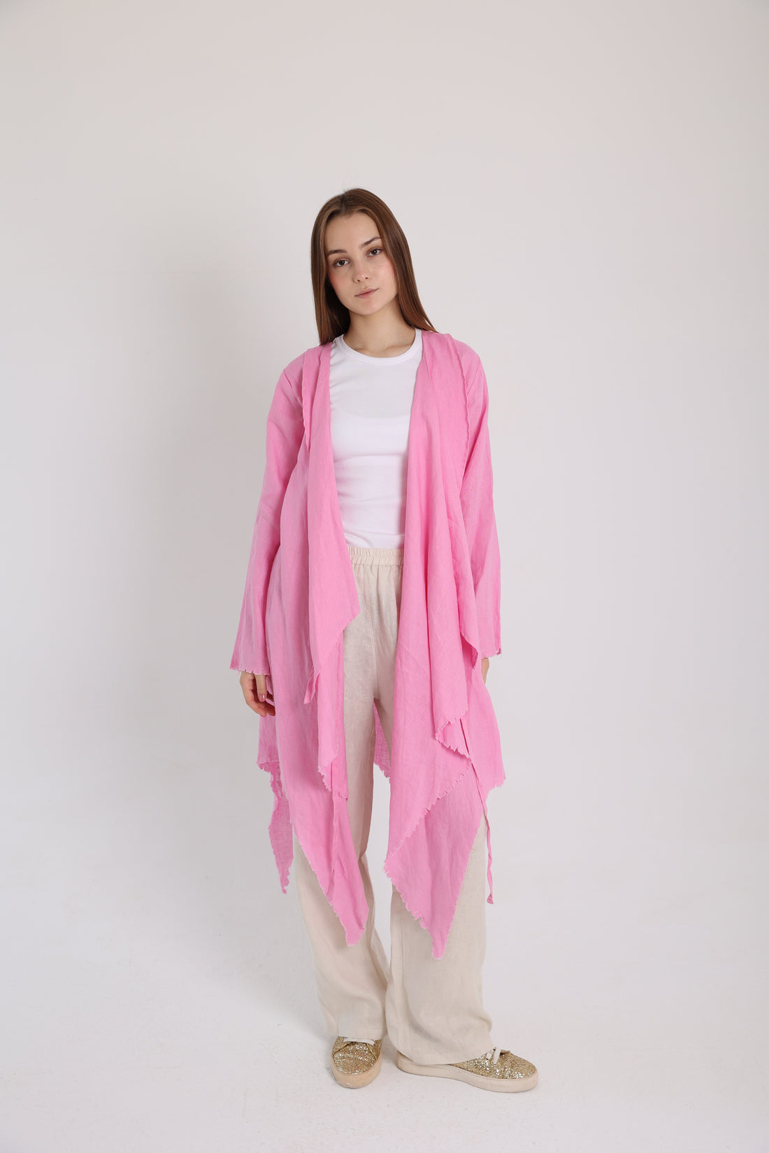 Pink Croise Linen Cardigan