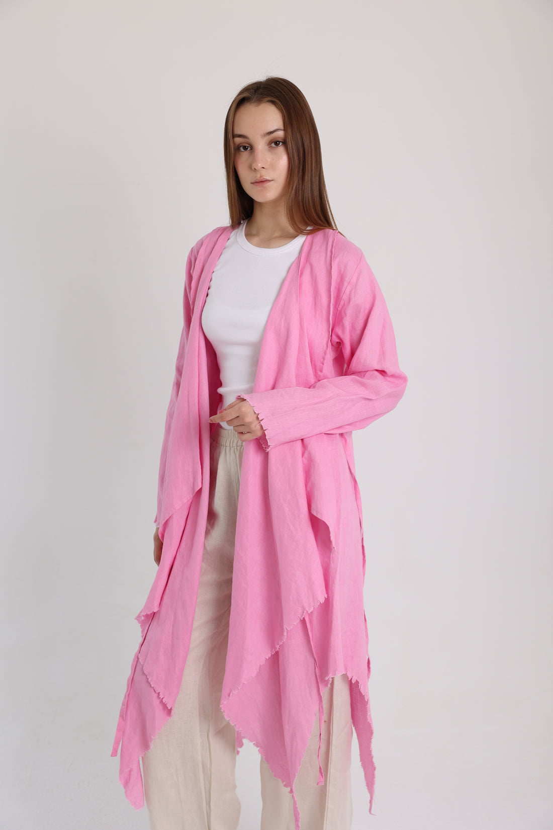 Pink Croise Linen Cardigan